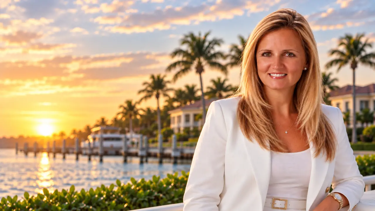 Tracey Joiner, REALTOR®, on the Palm Beach waterfront at sunset
